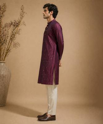 Purple embroidered chanderi kurta set 4