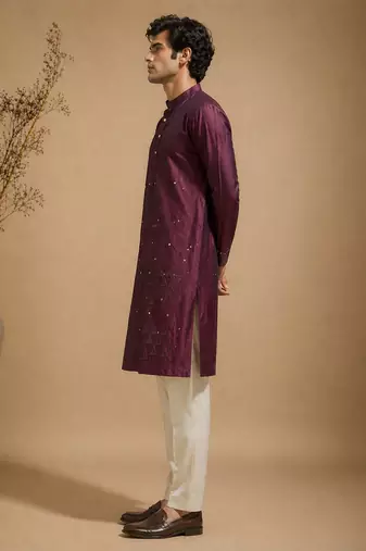 Purple embroidered chanderi kurta set