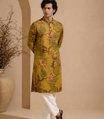 Mustard yellow printed cotton kurta set