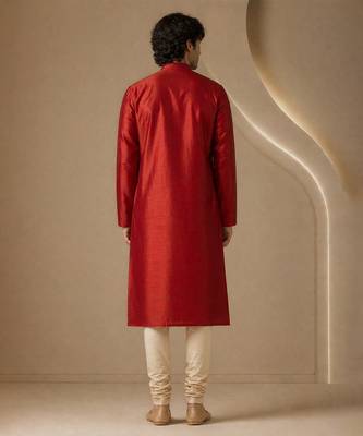 Red embroidered bemberg silk kurta set 2