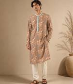 Brown blue printed muslin kurta set