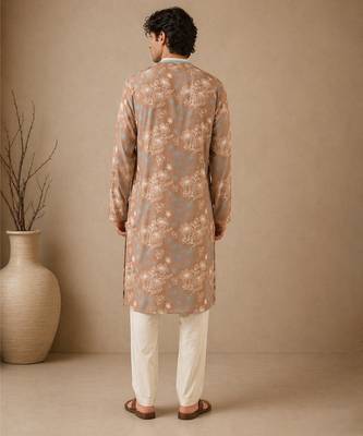 Brown blue printed muslin kurta set 2
