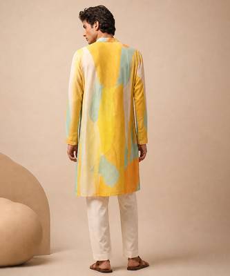 Yellow blue printed muslin kurta set 4