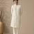Beige white bemberg silk kurta set