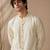 Beige white bemberg silk kurta set