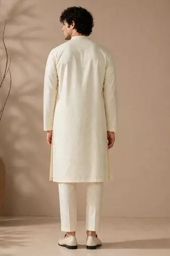 Beige white bemberg silk kurta set
