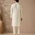 Beige white bemberg silk kurta set