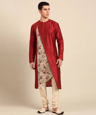 Crimson red printed chanderi silk kurta set 1