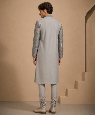 Blue grey printed muslin kurta set 2