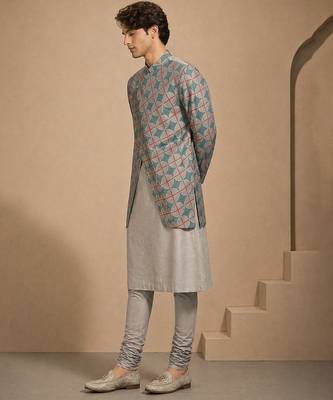 Blue grey printed muslin kurta set 3