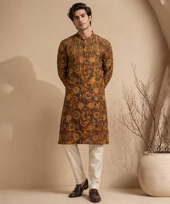 Brown printed chanderi kurta set 1