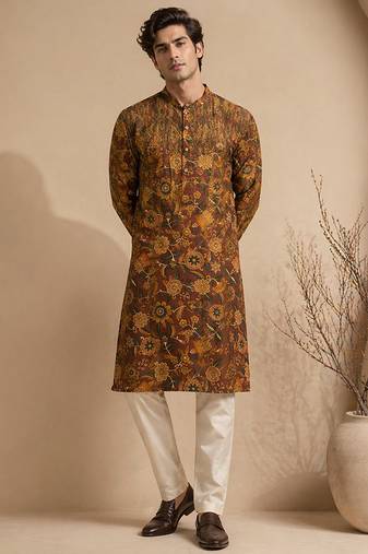 Brown printed chanderi kurta set