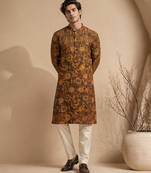 Brown printed chanderi kurta set