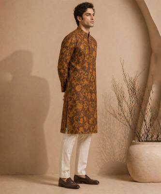 Brown printed chanderi kurta set 3