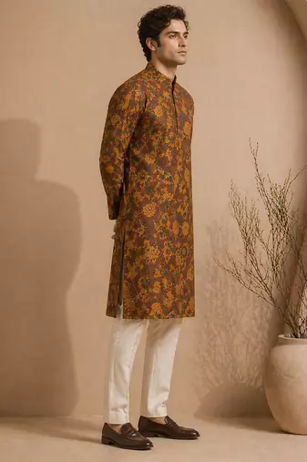 Brown printed chanderi kurta set