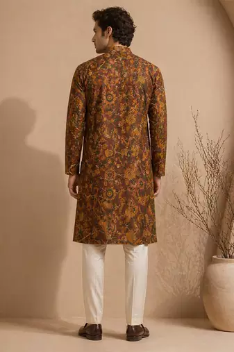 Brown printed chanderi kurta set