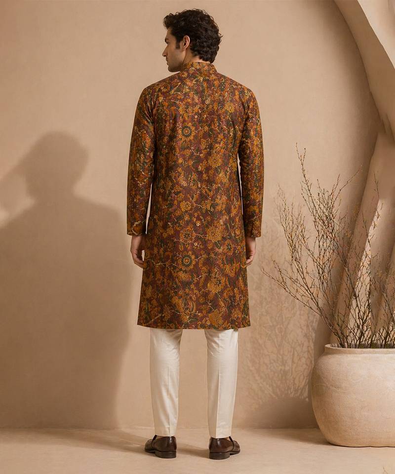 Brown printed chanderi kurta set