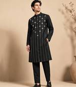 Black embroidered bemberg silk kurta set