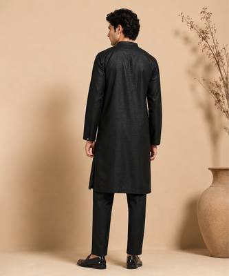 Black embroidered bemberg silk kurta set 3