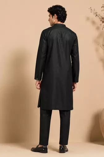 Black embroidered bemberg silk kurta set