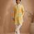 Yellow blue embroidered muslin sherwani