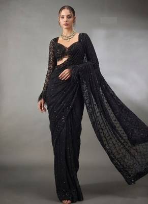 Black Color Sequins And Embroidery work Georgette Saree 2