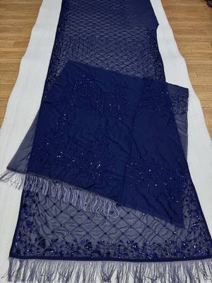 Neavy Blue Color Sequins And Embroidery work Georgette Saree 3