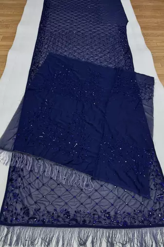 Neavy Blue Color Sequins And Embroidery work Georgette Saree