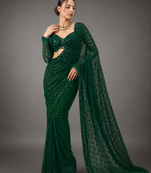Green Color Sequins And Embroidery work Georgette Saree