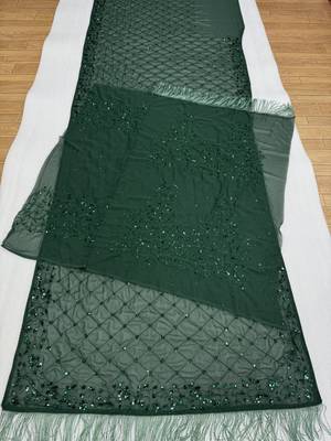 Green Color Sequins And Embroidery work Georgette Saree 3