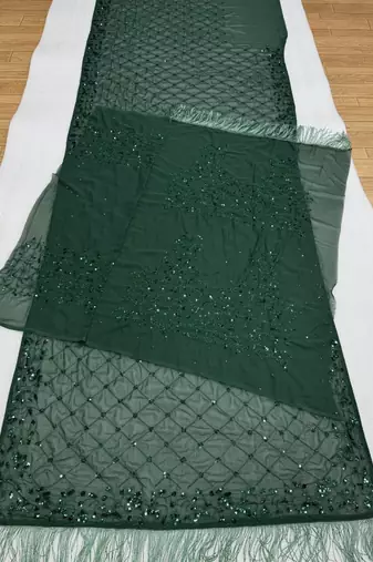 Green Color Sequins And Embroidery work Georgette Saree