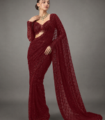 Maroon Color Sequins And Embroidery work Georgette Saree