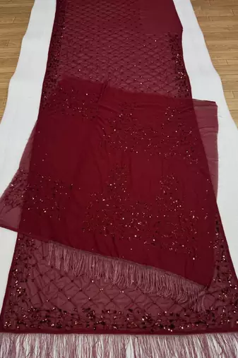 Maroon Color Sequins And Embroidery work Georgette Saree