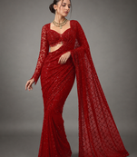 Red Color Sequins And Embroidery work Georgette Saree