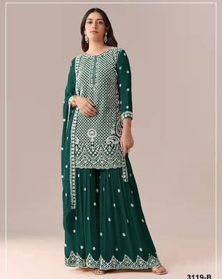 Sea greengeorgette semi stitched wedding suits 1