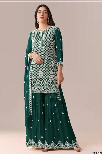 Sea greengeorgette semi stitched wedding suits