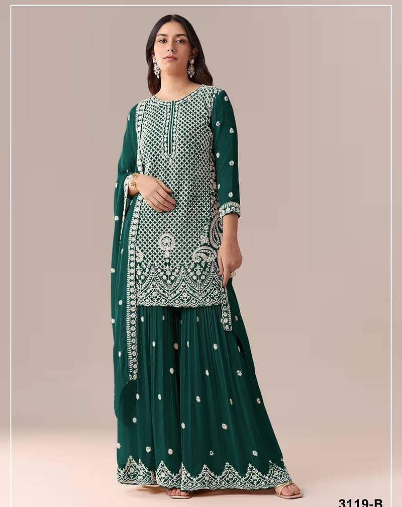 Sea greengeorgette semi stitched wedding suits