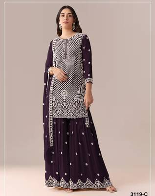Wine georgette semi stitched wedding suits 1