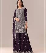 Wine georgette semi stitched wedding suits