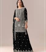 Black georgette semi stitched wedding suits