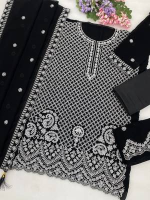 Black georgette semi stitched wedding suits 2