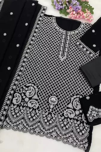 Black georgette semi stitched wedding suits
