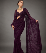 Wine Color Sequins And Embroidery work Georgette Saree