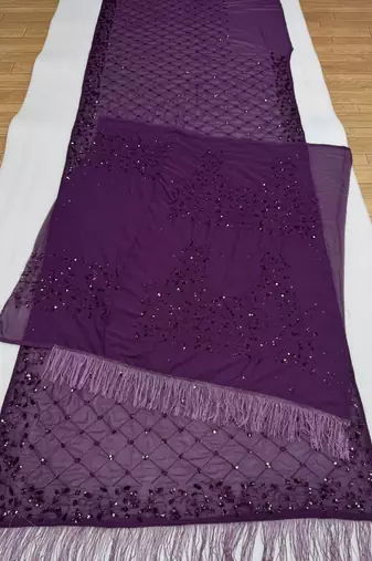 Wine Color Sequins And Embroidery work Georgette Saree