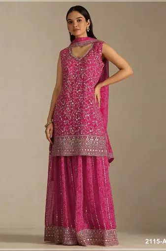 Rose pink georgette semi stitched wedding suits