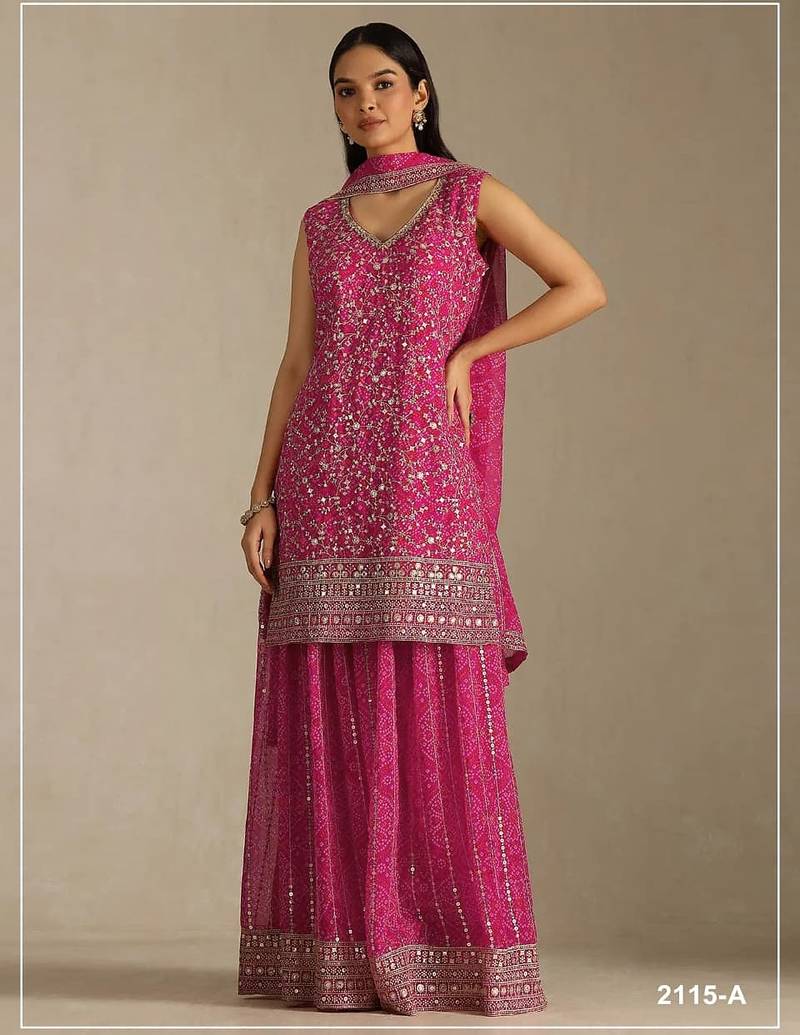 Rose pink georgette semi stitched wedding suits