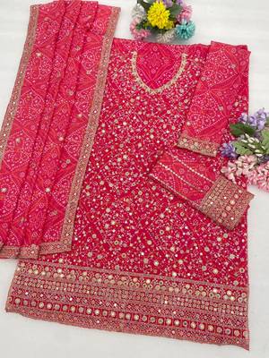 Rose pink georgette semi stitched wedding suits 2
