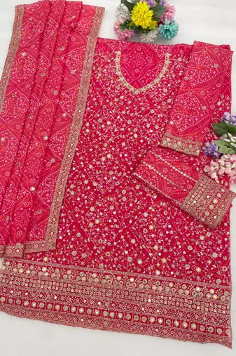 Rose pink georgette semi stitched wedding suits