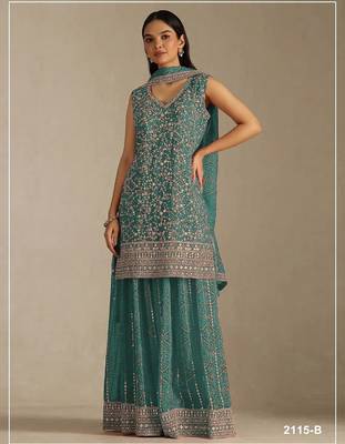 Sky blue georgette semi stitched wedding suits 1