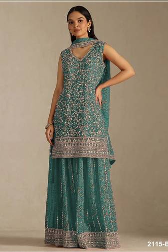 Sky blue georgette semi stitched wedding suits